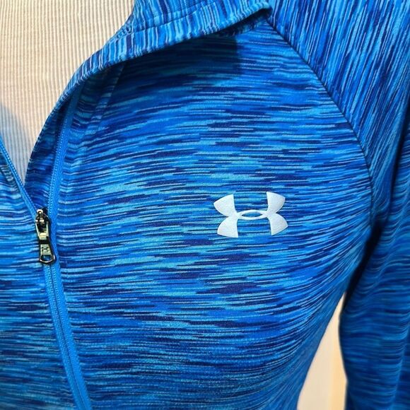 Under Armour Blue Fitted Long Sleeve Zippered Sweatshirt Size Small - Picture 2 of 11